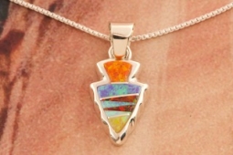 Calvin Begay Fire and Ice Opal Sterling Silver Arrowhead Pendant